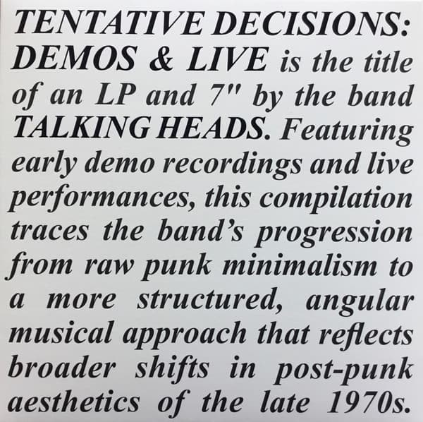 TALKING HEADS - TENTATIVE DECISIONS: DEMOS & LIVE (CLEAR)